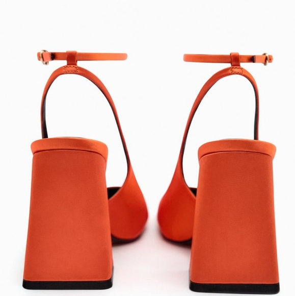 Zara Satin Effects Slingback Heels Orange Sizes: 9, 10 available New - Picture 6 of 15